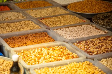 Türkiye 'nin Antalya, Türkiye pazarında çeşitli fındık ve kurutulmuş meyveler