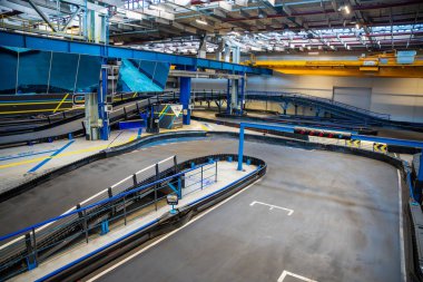 Prague, Czech Republic - September 21, 2025: Empty CMKarting track showing curves, barriers and layout of racing circuit. Infrastructure of recreational motorsport facility in urban environment. 