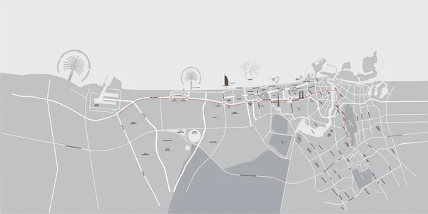 ドバイ首長国のベクトル地図通りやランドマークの名前 — ストックベクタ