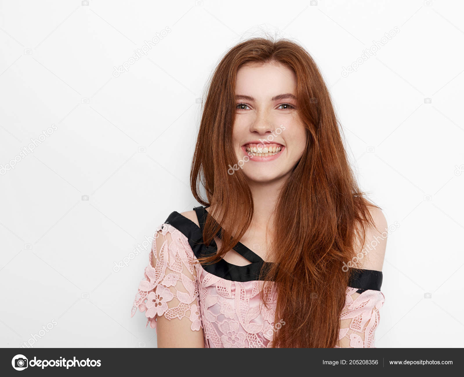 Young Beautiful Excited Woman Gorgeous Natural Red Hair Green Eyes