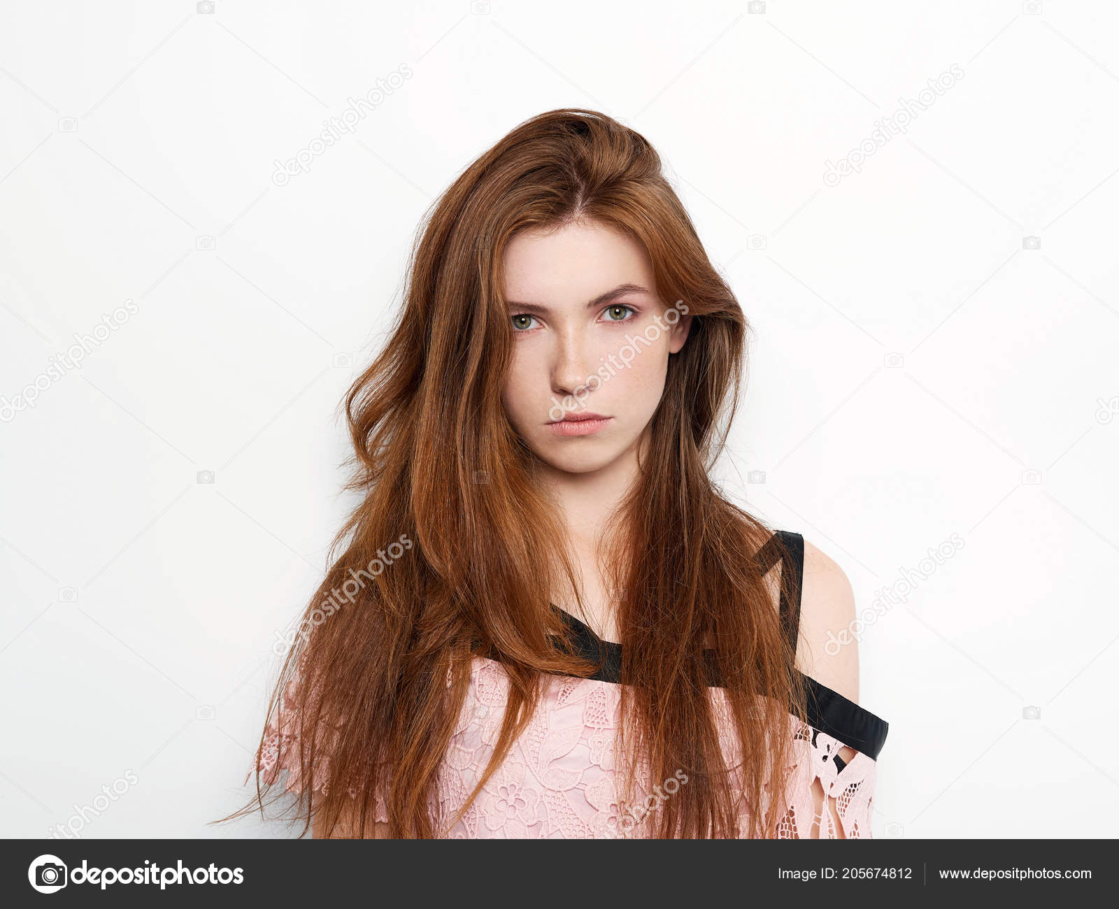 Young Beautiful Excited Woman Gorgeous Natural Red Hair Green Eyes