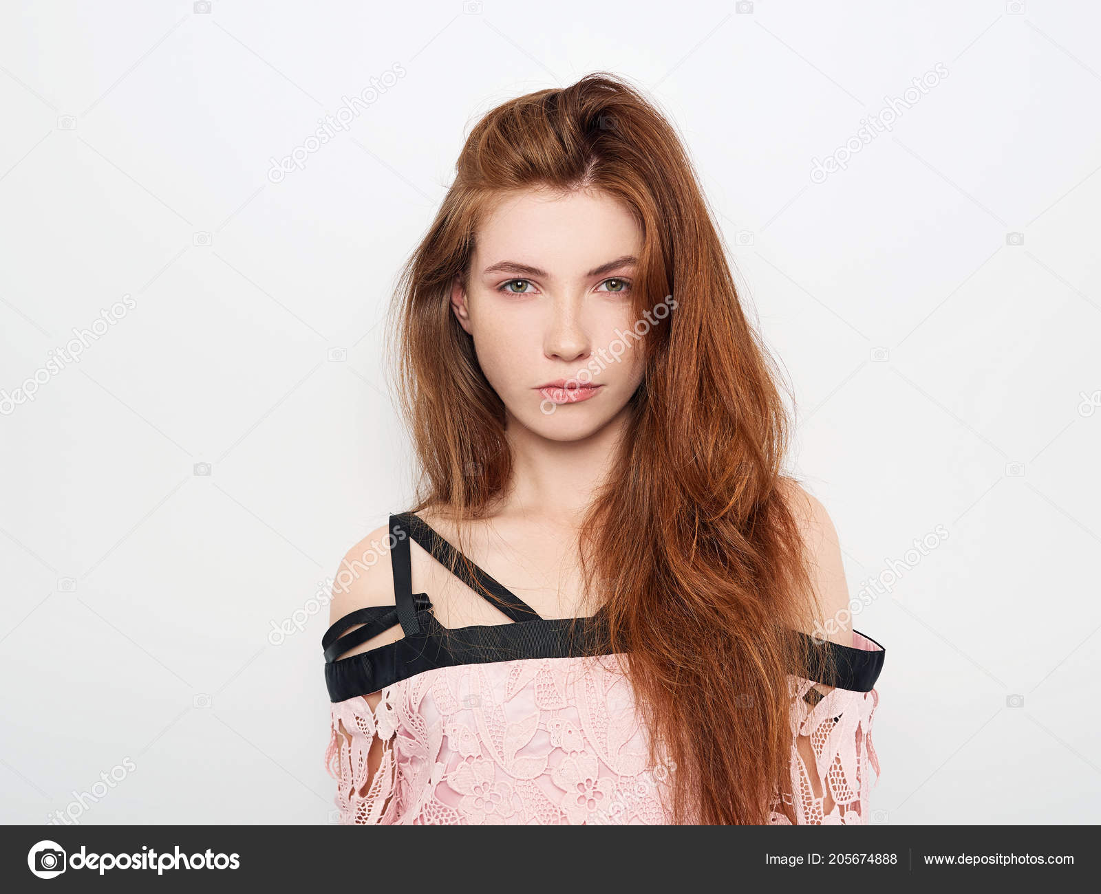 Young Beautiful Excited Woman Gorgeous Natural Red Hair Green Eyes
