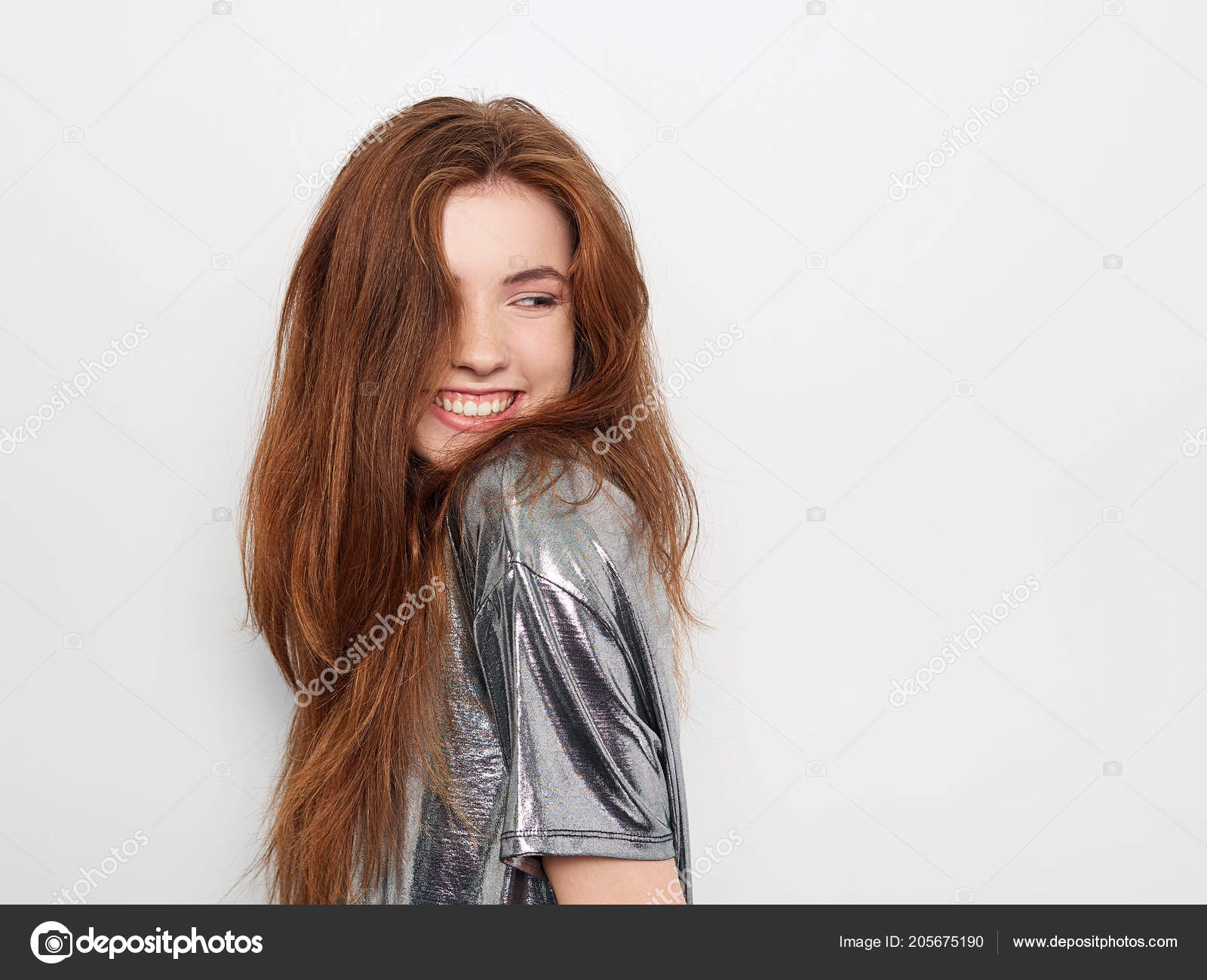 Young Beautiful Excited Woman Gorgeous Natural Red Hair Green Eyes