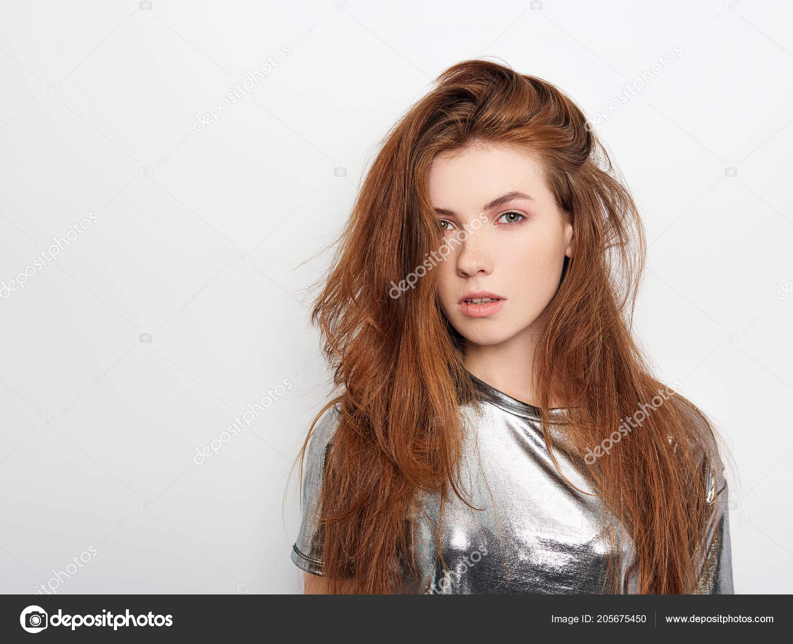 Young Beautiful Excited Woman Gorgeous Natural Red Hair Green Eyes