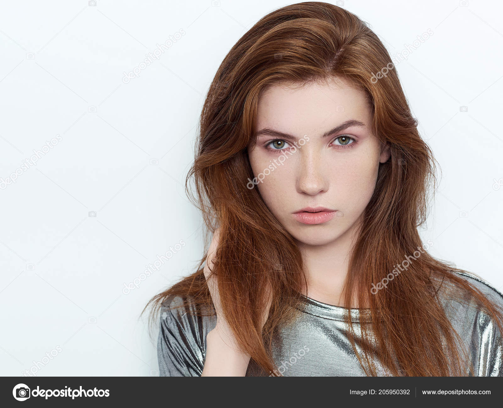 Young Beautiful Excited Woman Gorgeous Natural Red Hair Green Eyes