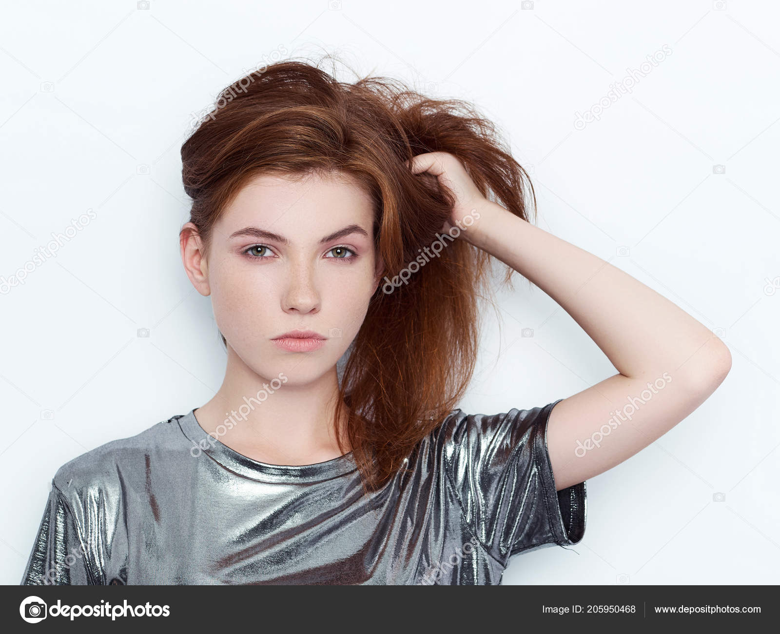 Young Beautiful Excited Woman Gorgeous Natural Red Hair Green Eyes