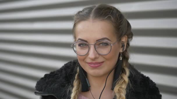 Slow Motion Portrait Of Beautiful Young Blonde Woman In Glasses