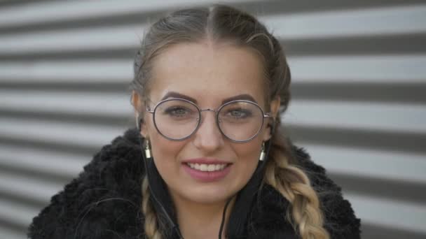 Slow Motion Portrait Of Beautiful Young Blonde Woman In Glasses
