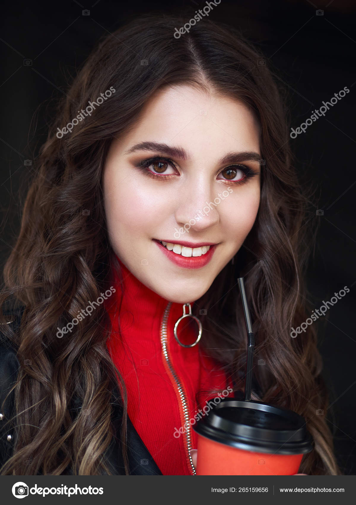 Young Adorable Brown Haired Teen Lady With Bright Trendy Makeup