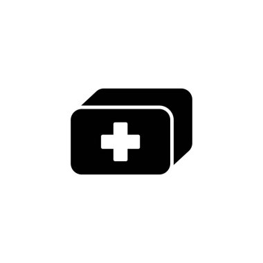 İlk yardım kutusu simgesinin İllüstrasyon Vektörü grafiği. Acil durum, ilk yardım çantası, sağlık hizmetleri vb..