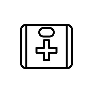 İlk yardım kutusu simgesinin İllüstrasyon Vektörü grafiği. Acil durum, ilk yardım çantası, sağlık hizmetleri vb..