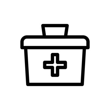 İlk yardım kutusu simgesinin İllüstrasyon Vektörü grafiği. Acil durum, ilk yardım çantası, sağlık hizmetleri vb..