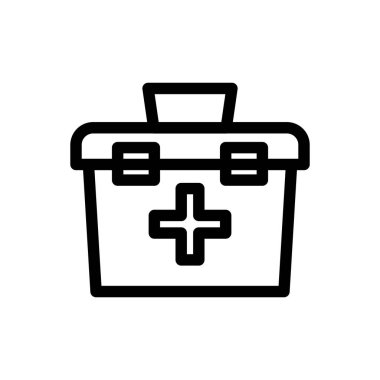 İlk yardım kutusu simgesinin İllüstrasyon Vektörü grafiği. Acil durum, ilk yardım çantası, sağlık hizmetleri vb..
