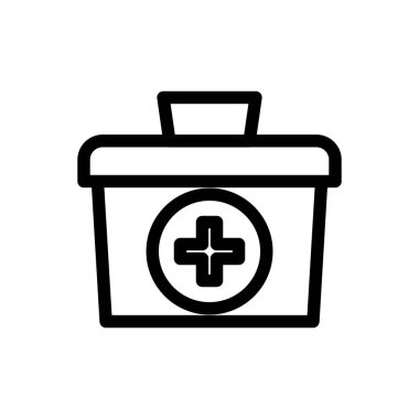 İlk yardım kutusu simgesinin İllüstrasyon Vektörü grafiği. Acil durum, ilk yardım çantası, sağlık hizmetleri vb..