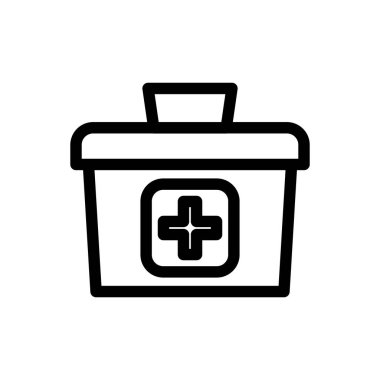 İlk yardım kutusu simgesinin İllüstrasyon Vektörü grafiği. Acil durum, ilk yardım çantası, sağlık hizmetleri vb..