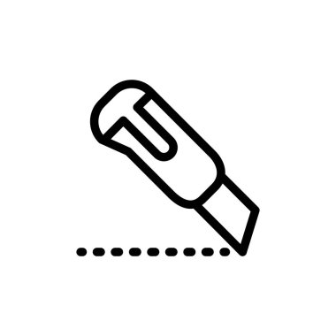 Simgeyi kesmenin İllüstrasyon Vektörü grafiği. Kesmeye uygun, bileyici, aksesuar, kutu bıçağı, maket bıçağı vs..