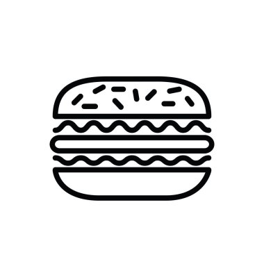 Hamburger ikonunun illüstrasyon vektörü grafiği. Amerikan yemeği, kalori, fast food vs. için uygun.