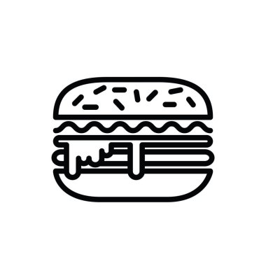 Hamburger ikonunun illüstrasyon vektörü grafiği. Amerikan yemeği, kalori, fast food vs. için uygun.