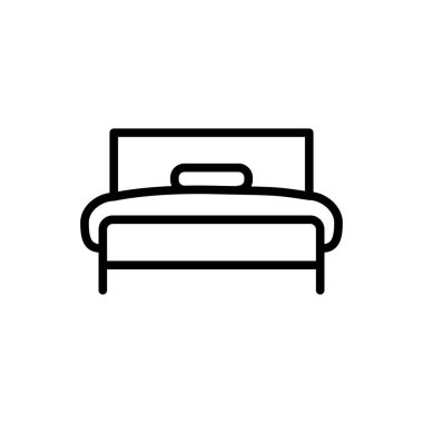Yatak ikonunun illüstrasyon vektörü grafiği. Yatak odası, uyku, mobilya vs. için uygun.