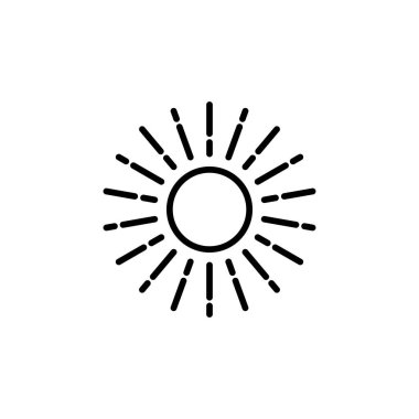Güneş ikonunun görsel vektör grafiği. Güneş ışığı, güneş ışığı, gün doğumu vs. için uygun.