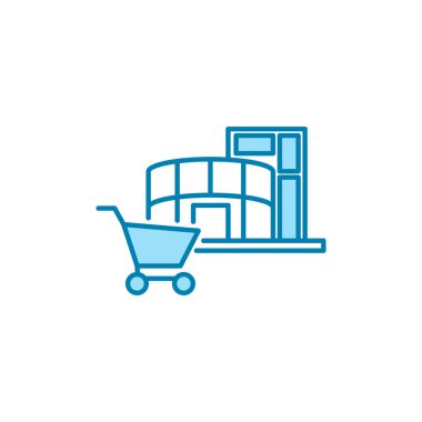 Alışveriş merkezinin görsel vektör grafiği. Süpermarket, perakende, inşaat, iş, alım, mimari vs. için uygun.