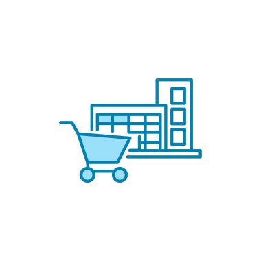 Alışveriş merkezinin görsel vektör grafiği. Süpermarket, perakende, inşaat, iş, alım, mimari vs. için uygun.