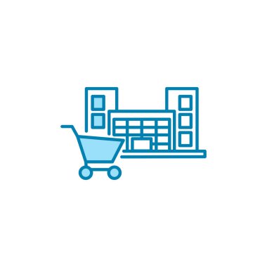 Alışveriş merkezinin görsel vektör grafiği. Süpermarket, perakende, inşaat, iş, alım, mimari vs. için uygun.