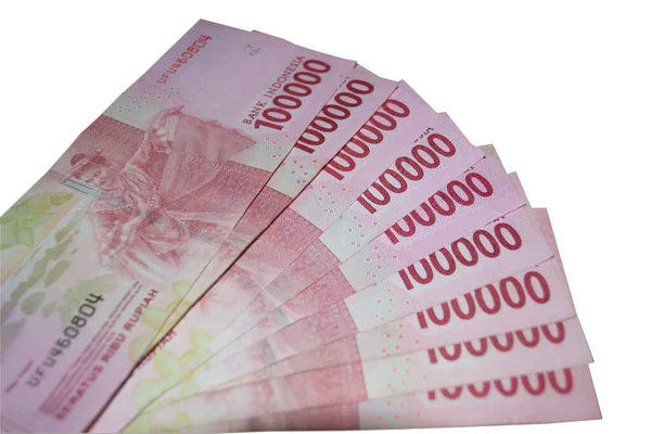Indonesiska Pengar Valuta Fodrad Vit Bakgrund — Stockfoto