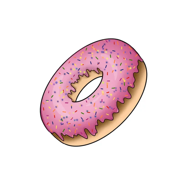 Donuts Cor Rosa Isolados Com Cobertura Aspersão Donut Rosa Fundo — Fotografia de Stock