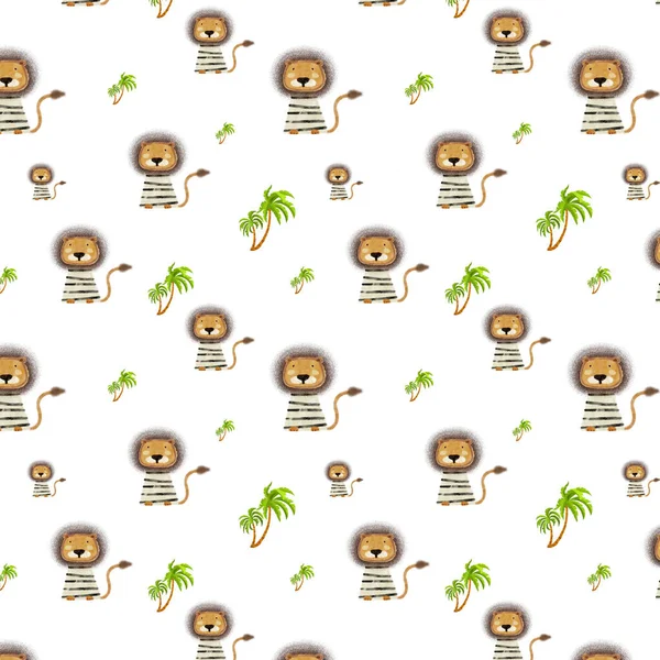 Cute lion cartoon pattern illustration. Print for notebook, fabrics, textiles and gift wrapping Baby Shower. Muzzle lion.
