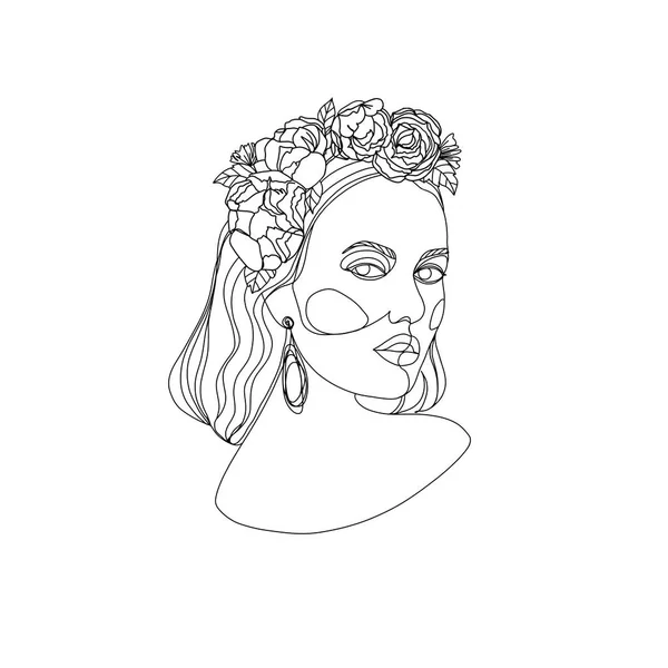 Retrato Mulher Estilo Linha Estilo Minimalista Desenho Contorno Rosto Bonito —  Vetores de Stock