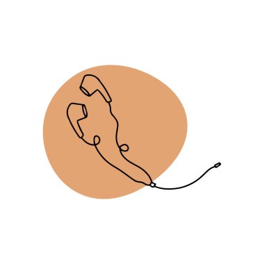 Telli kulaklıkların doğrusal çizimi. Doodle tarzı bir ikon. Ev konforu kavramı. Beyaz arka planda vektör illüstrasyonu.