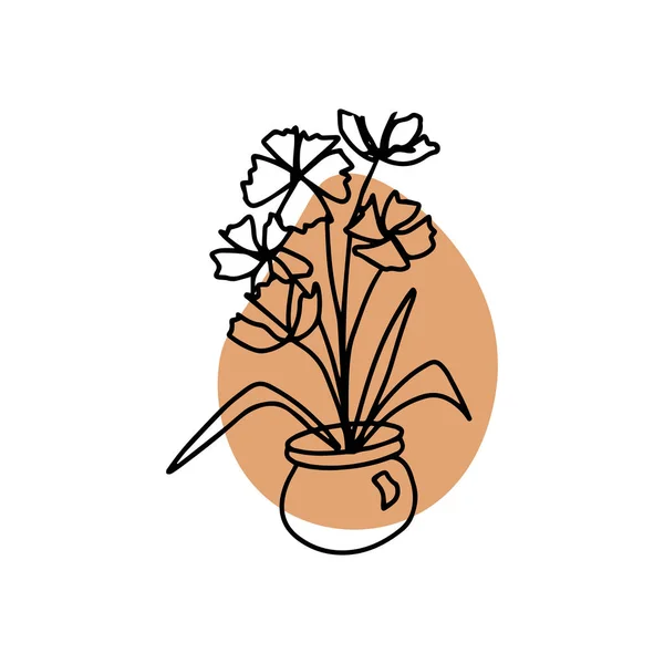 Lineaire Illustratie Van Een Huisbloem Een Pot Doodle Stijl Icoon — Stockvector