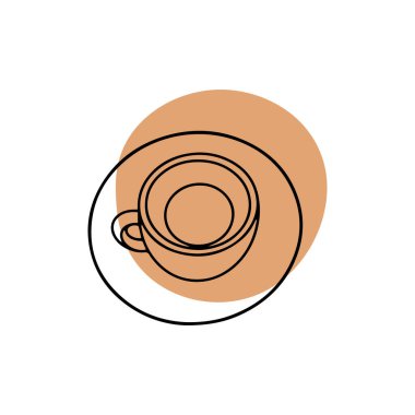 Bir fincan kahvenin doğrusal çizimi. Doodle tarzı bir ikon. Ev konforu kavramı. Beyaz arka planda vektör illüstrasyonu.