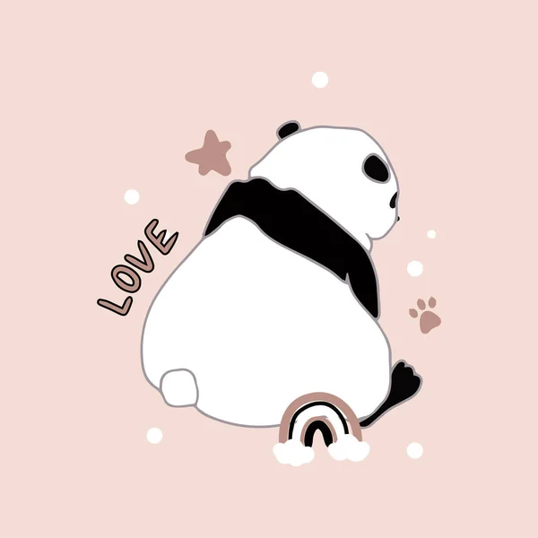 Lindo Panda Sienta Revés Estilo Dibujos Animados Oso Bambú Chino — Vector de stock