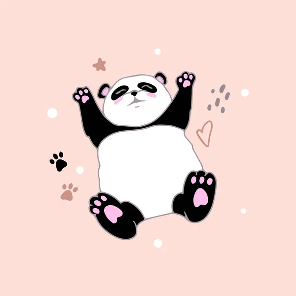 Pequeño Panda Lindo Estilo Dibujos Animados Encuentra Espalda Oso Chino — Vector de stock