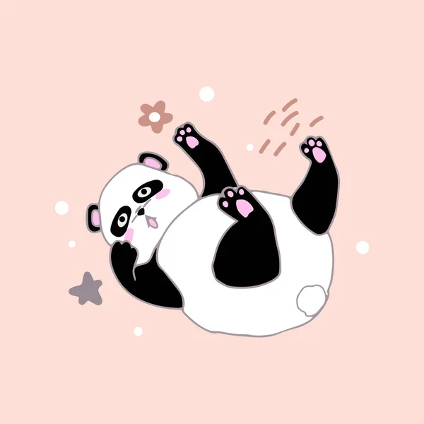 Lindo Panda Cae Estilo Dibujos Animados Oso Bambú Chino Dibujado — Vector de stock