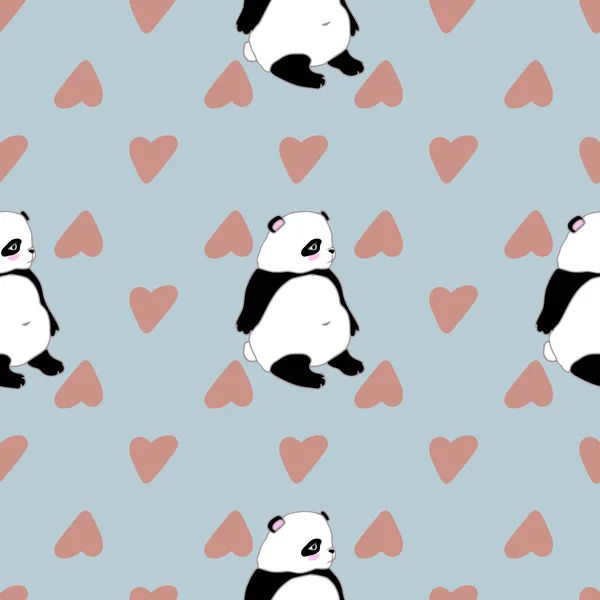 Patrón Simple Sin Costuras Con Oso Panda Corazones Oso Bambú — Vector de stock