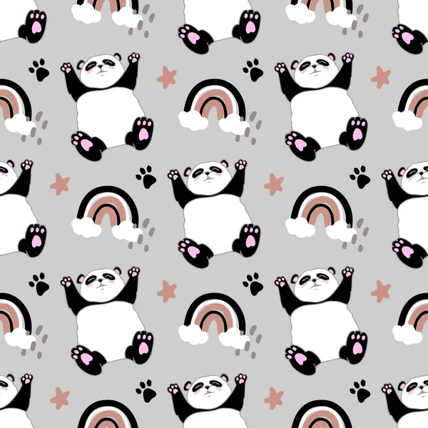 Patrón Oso Panda Simple Sin Costuras Garabato Arco Iris Oso — Vector de stock