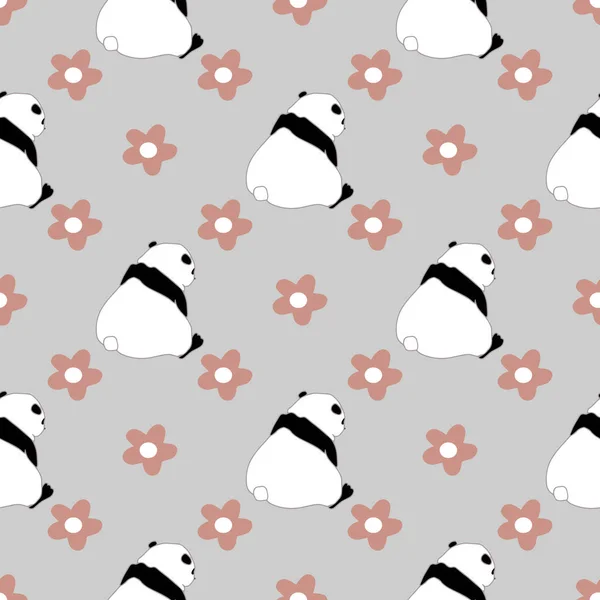 Patrón Sencillo Sin Costuras Con Flores Oso Panda Garabato Oso — Vector de stock