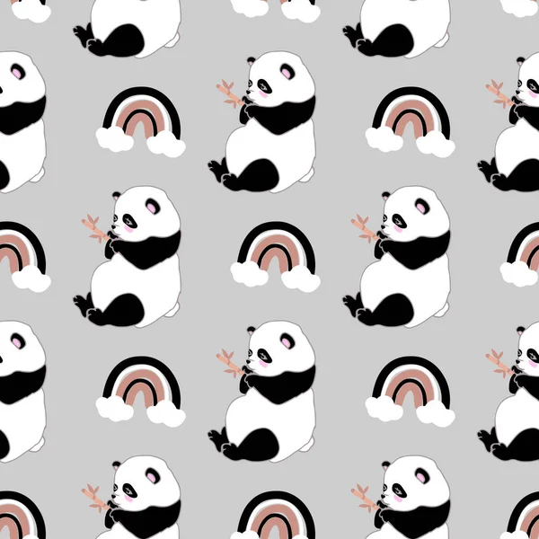 Oso Panda Simple Sin Costuras Patrón Arco Iris Oso Chino — Vector de stock