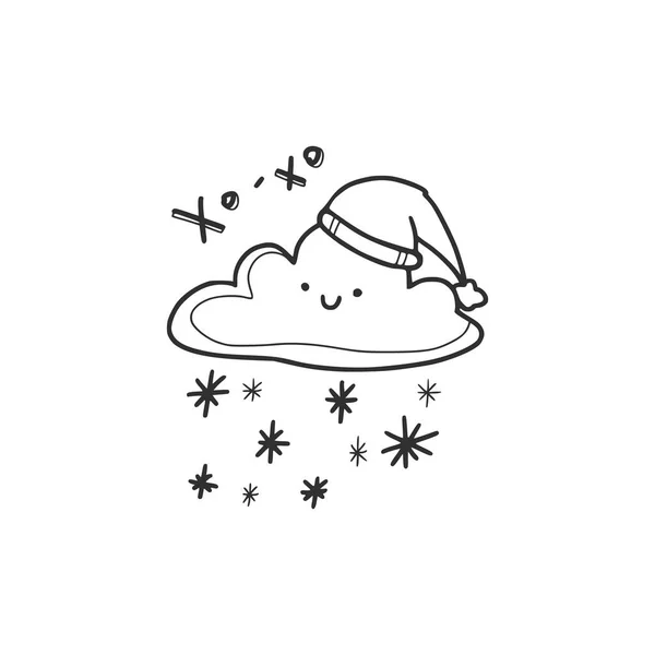 Desenho Doodle Linear Com Nuvens Neve Letras Imagem Kawaii Bonito —  Vetores de Stock