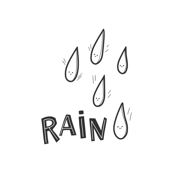Линейный Рисунок Капель Дождя Намордниками Письмо Дождь Симпатичное Изображение Погодных — стоковый вектор