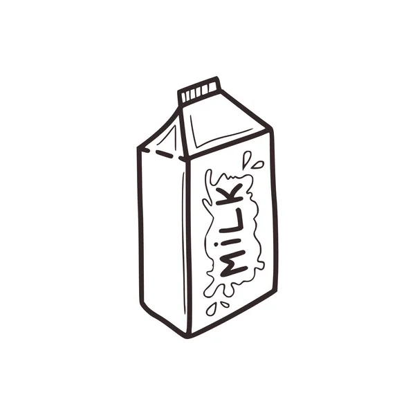 Lineare Skizze Eines Papiermilchkartons Doodle Stil Natürliche Landwirtschaftliche Produkte Kochkonzept — Stockvektor