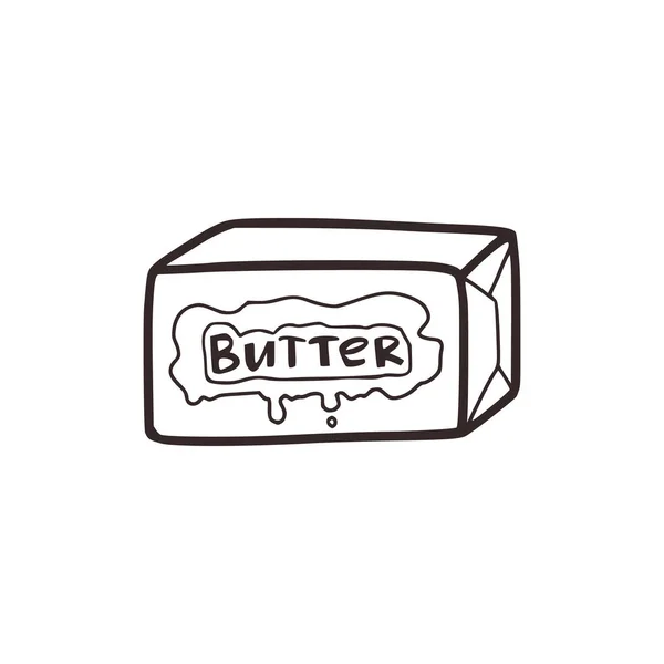 ドアのスタイルでバター包装の線形スケッチ 天然の農産物 料理のコンセプト 白い背景に 株式ベクトルのイラストを隔離 — ストックベクタ