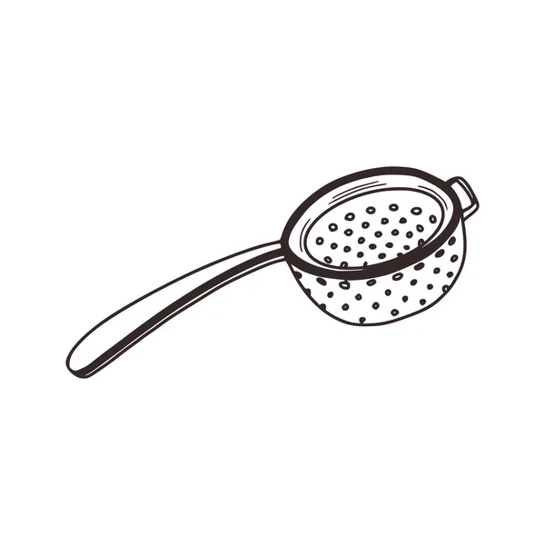 Лінійний Ескіз Друшляка Каракулі Кухонні Помічники Концепція Приготування Їжі Ізольовані — стоковий вектор