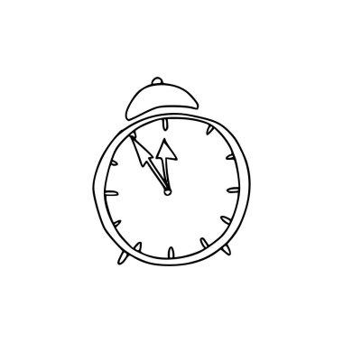 Noel çalar saati. Zaman beşe on iki. Şenlikli kış konsepti. Doodle tarzı. İzole edilmiş arkaplanda vektör illüstrasyonu. Kumaş, kartpostallar ve internet üzerine baskı yapmak için..