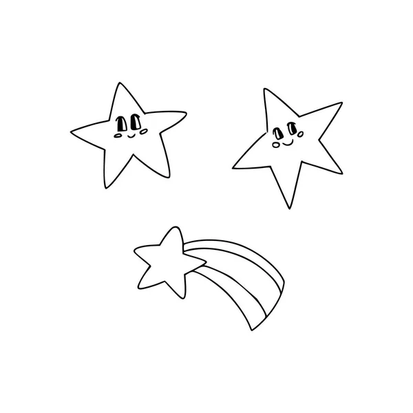 Estrelas Natal Com Rostos Bonitos Conceito Festivo Inverno Estilo Doodle — Vetor de Stock
