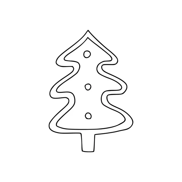 Vánoční Perník Podobě Vánočního Stromečku Slavnostní Zimní Koncept Doodle Styl — Stockový vektor
