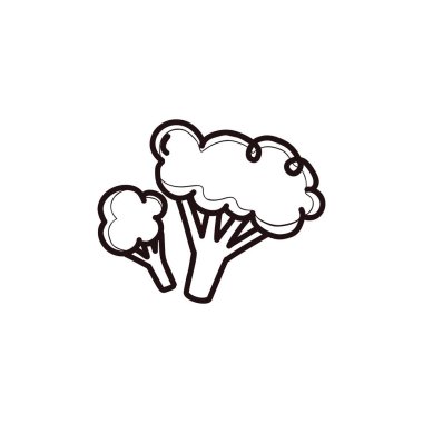 Brokoli ya da karnabahar. Sağlıklı bir sebze. Doğrusal karalama stili. Kilo kaybı ve beslenme konsepti. Tüm elementler beyaz arka planda izole edilmiştir. Vektör. Yazdırma ve ağ için.